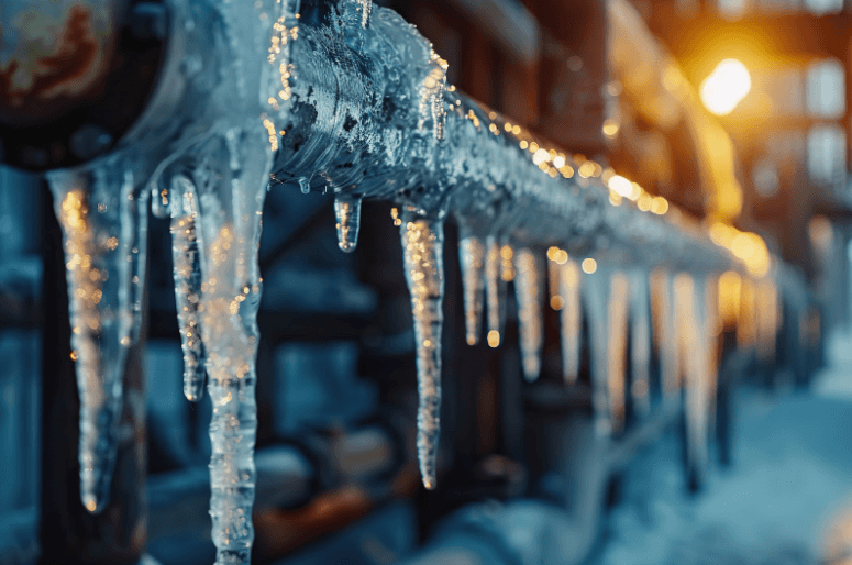 Ice forms on a pipeline